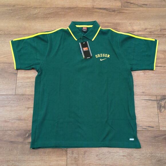 VTG Nike Team Oregon Ducks Men's Large Polo Shirt Green Yellow UO University Y2K - Picture 1 of 8